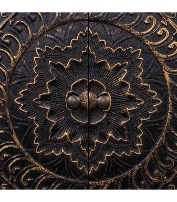 Armario alacena oriental negro y oro con talla artesanal y cajones Mdmhogar4