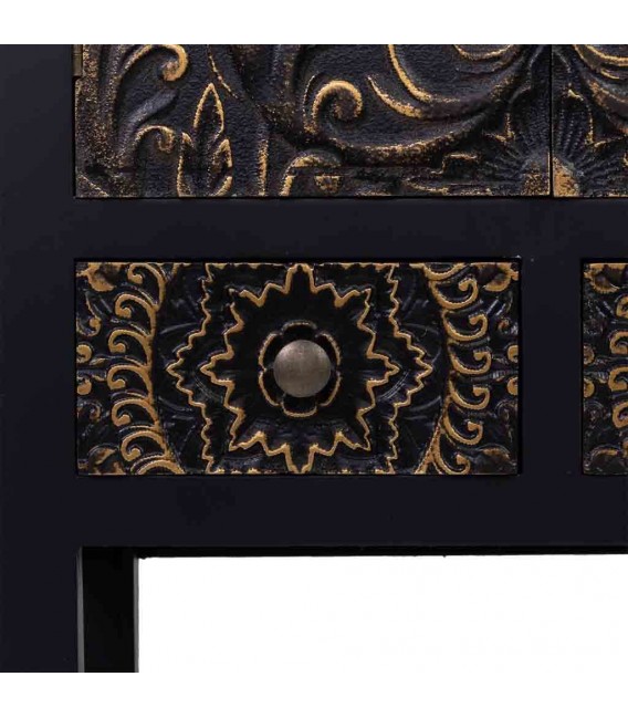 Armario alacena oriental negro y oro con talla artesanal y cajones Mdmhogar6