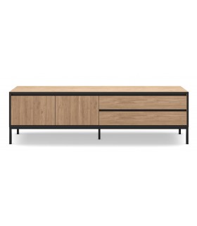 Mueble de TV moderno con cajones y puertas en roble y negro Mdmhogar1