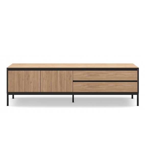 Mueble de TV moderno con cajones y puertas en roble y negro Mdmhogar1