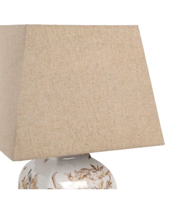Lámpara oriental de sobremesa en porcelana decorada y pantalla beige Mdmhogar1
