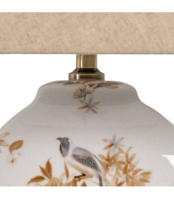 Lámpara oriental de sobremesa en porcelana decorada y pantalla beige Mdmhogar12