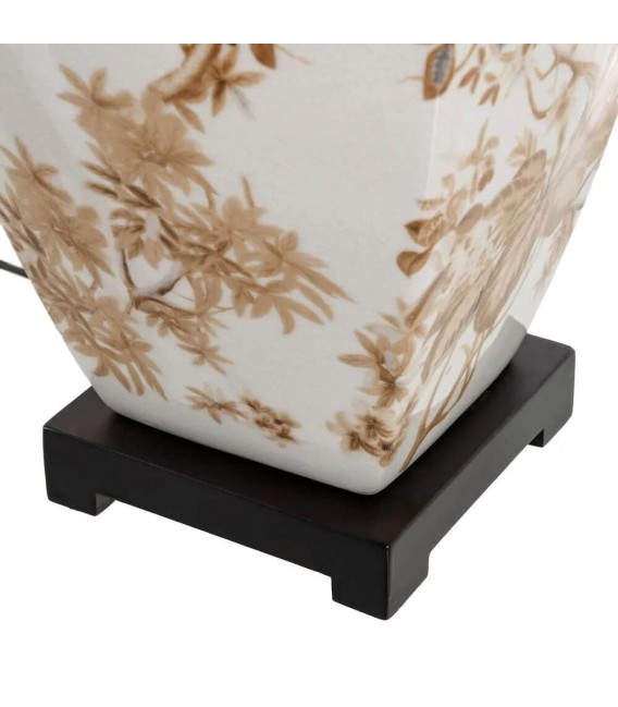 Lámpara oriental de sobremesa en porcelana decorada y pantalla beige Mdmhogar4