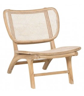 Butaca colonial baja de teca maciza y ratán natural trenzado a mano. Mdmhogar