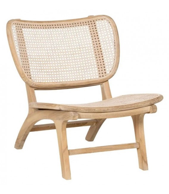 Butaca colonial baja de teca maciza y ratán natural trenzado a mano. Mdmhogar
