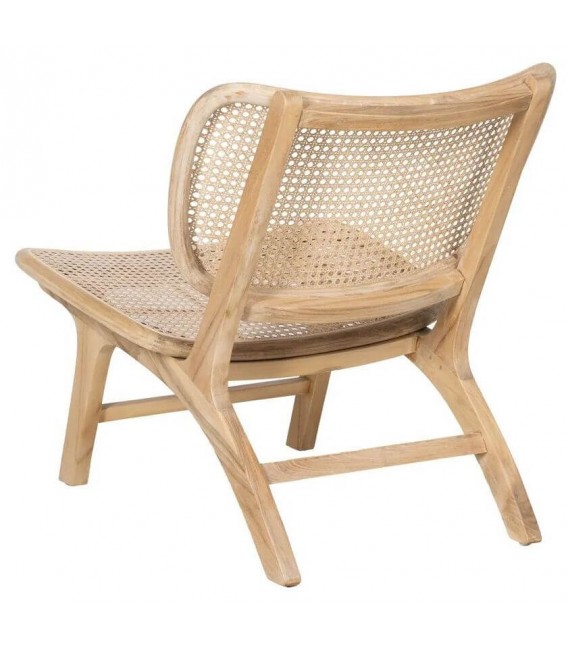 Butaca colonial baja de teca maciza y ratán natural trenzado a mano1