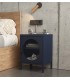 Mesita de noche vintage en metal azul con puerta de malla metálica