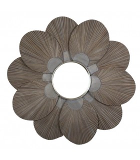 Espejo redondo grande con pétalos en madera y detalles en latón. Mdmhogar