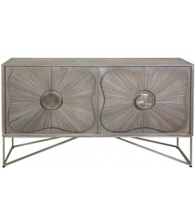 Aparador boho chic en mango tallado con patas y tiradores metálicos. Mdmhogar