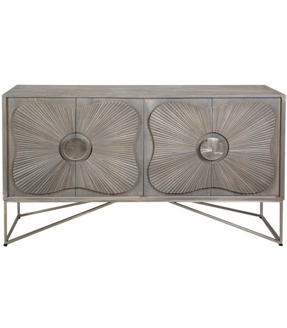 Aparador boho chic en mango tallado con patas y tiradores metálicos. Mdmhogar