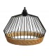 Lámpara de techo boho en metal negro y base de ratán natural.