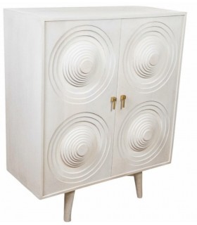 Armario bajo art decó en madera blanca tallada con tiradores dorados. Mdmhogar