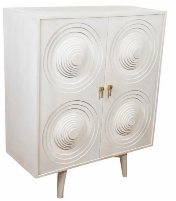 Armario bajo art decó en madera blanca tallada con tiradores dorados. Mdmhogar