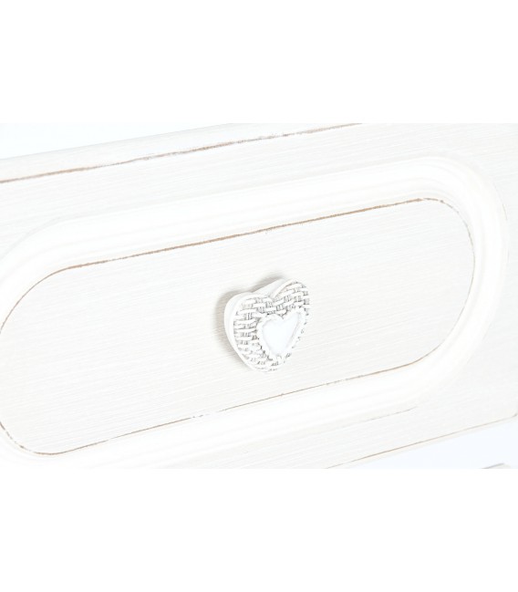 Cómoda alta romántica con 5 cajones en blanco y beige con tiradores. Mdmhogar2