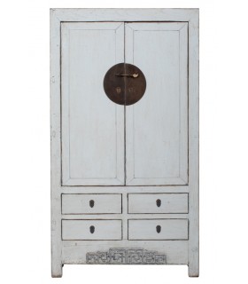 Armario oriental antiguo lacado en gris con herrajes de bronce únicos. Mdmhogar1