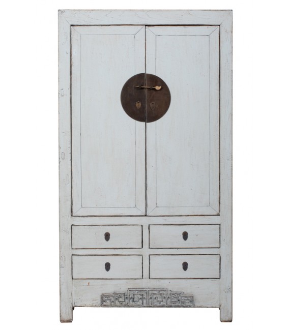 Armario oriental antiguo lacado en gris con herrajes de bronce únicos. Mdmhogar1