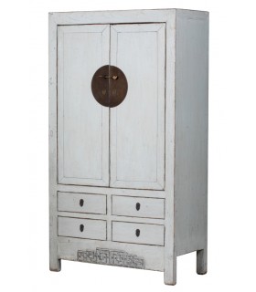 Armario oriental antiguo lacado en gris con herrajes de bronce únicos. Mdmhogar