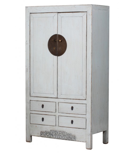 Armario oriental antiguo lacado en gris con herrajes de bronce únicos. Mdmhogar