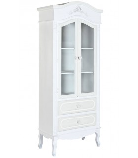 Vitrina romántica blanca y beige con 2 puertas acristaladas y cajones. Mdmhogar