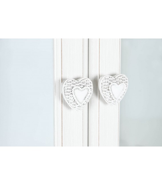 Vitrina romántica blanca y beige con 2 puertas acristaladas y cajones3