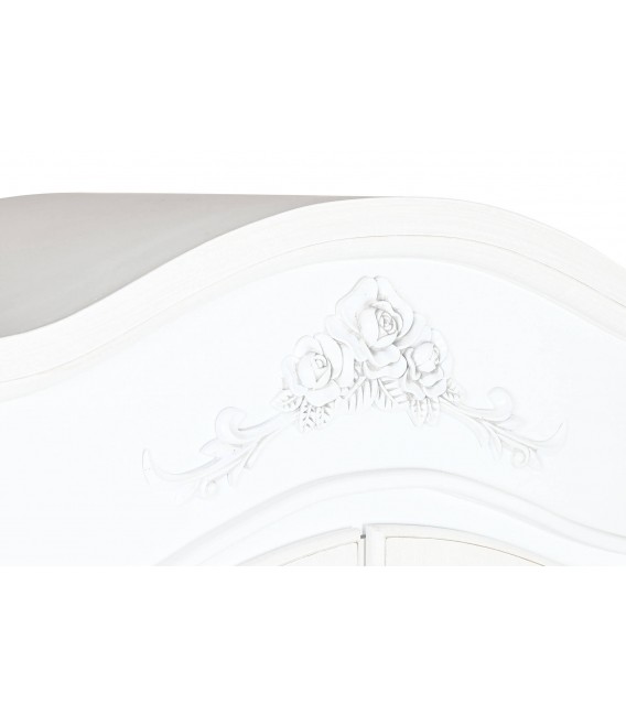 Vitrina romántica blanca y beige con 2 puertas acristaladas y cajones2