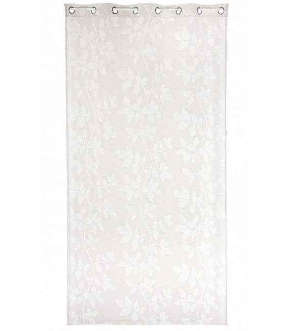 Cortina beige con hojas blancas y anillas cromadas estilo natural. Mdmhogar