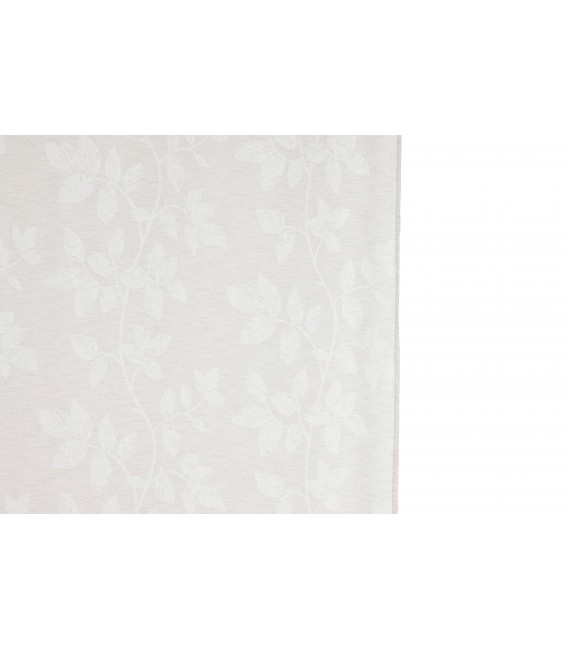 Cortina beige con hojas blancas y anillas cromadas estilo natural. Mdmhogar3