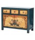 Aparador oriental azul con cajones y puertas decorados a mano. Mdmhogar