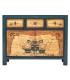 Aparador oriental azul con cajones y puertas decorados a mano.1