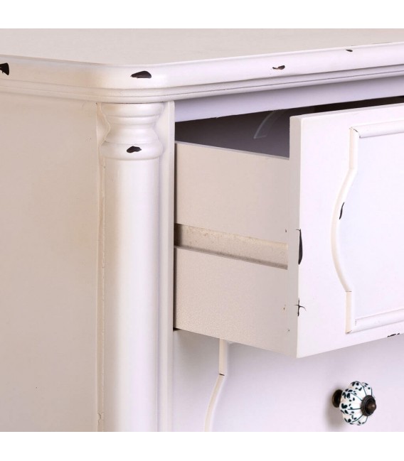 Mesita romántica blanca con 2 cajones tiradores de porcelana decorada3