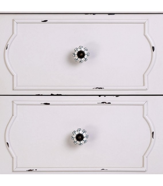 Mesita romántica blanca con 2 cajones tiradores de porcelana decorada4
