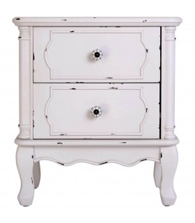 Mesita romántica blanca con 2 cajones tiradores de porcelana decorada