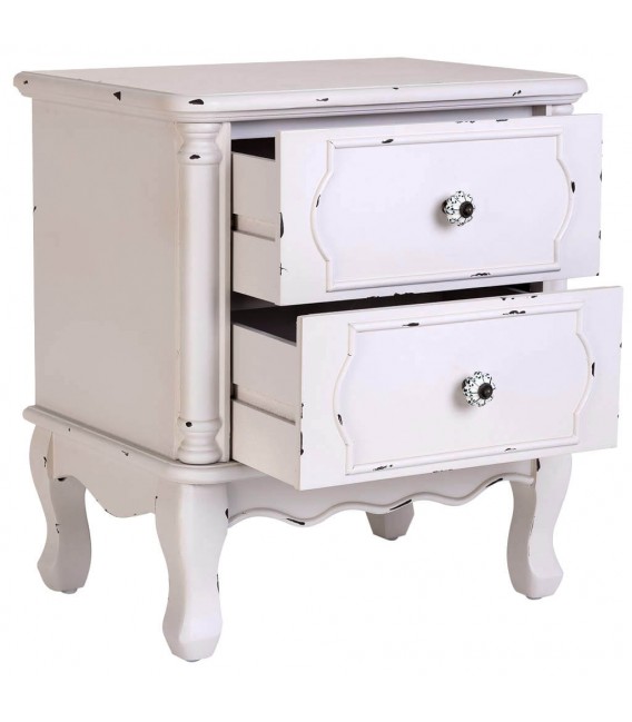 Mesita romántica blanca con 2 cajones tiradores de porcelana decorada1