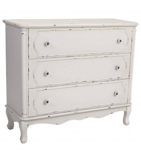 Cómoda romántica blanca con 3 cajones tiradores de porcelana decorada Mdmhogar