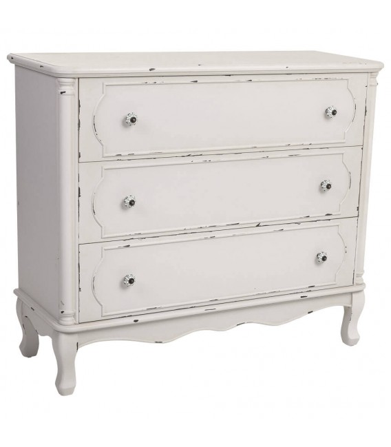Cómoda romántica blanca con 3 cajones tiradores de porcelana decorada Mdmhogar