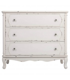 Cómoda romántica blanca con 3 cajones tiradores de porcelana decorada