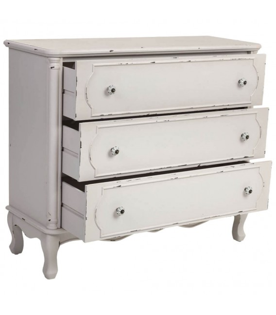 Cómoda romántica blanca con 3 cajones tiradores de porcelana decorada1
