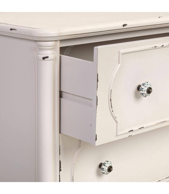 Cómoda romántica blanca con 3 cajones tiradores de porcelana decorada3