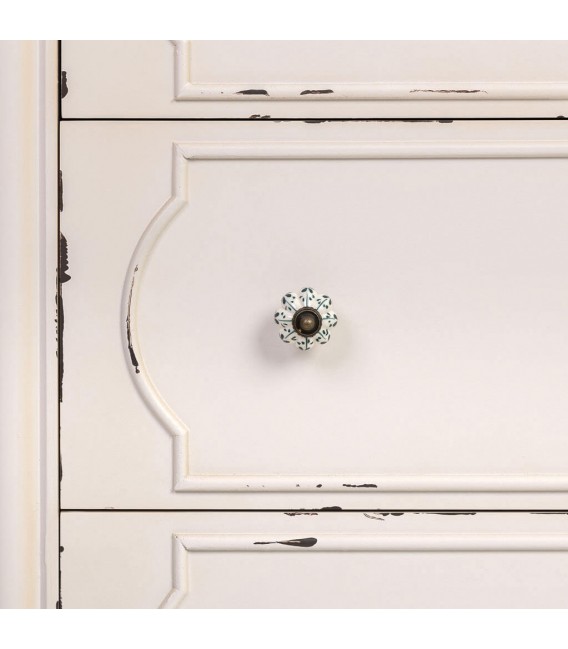Cómoda romántica blanca con 3 cajones tiradores de porcelana decorada4
