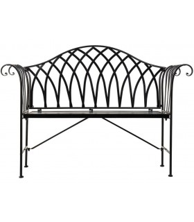 Banco de hierro negro para exterior, estilo vintage con respaldo curvo