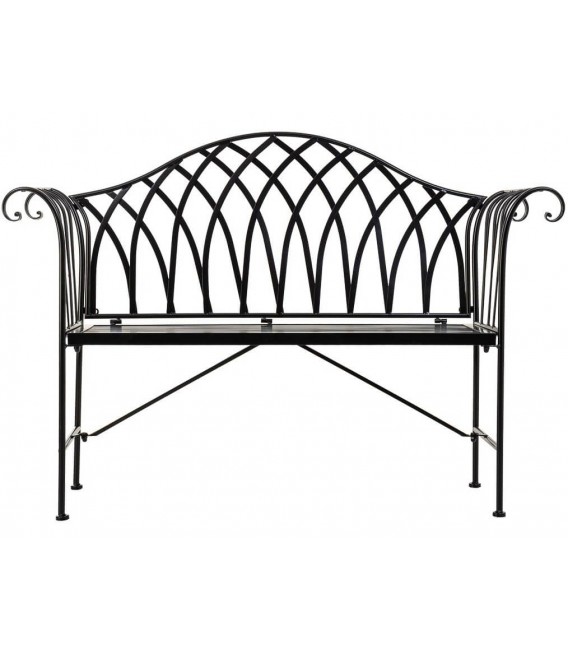 Banco de hierro negro para exterior, estilo vintage con respaldo curvo
