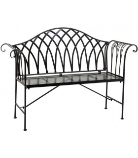 Banco de hierro negro para exterior, estilo vintage con respaldo curvo Mdmhogar
