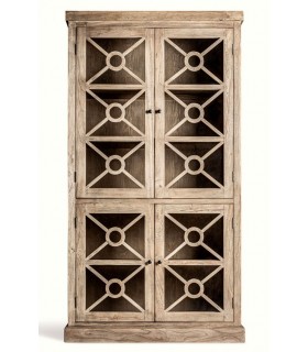 Vitrina alta colonial de madera natural con diseño artesanal Mdmhogar1