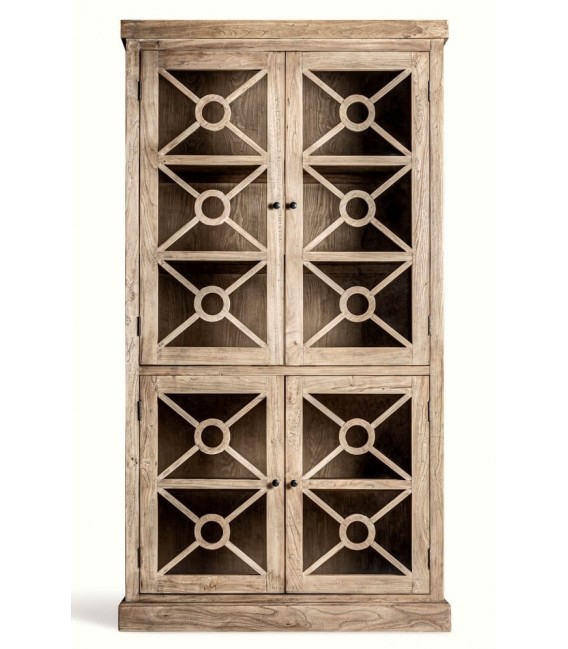 Vitrina alta colonial de madera natural con diseño artesanal Mdmhogar1