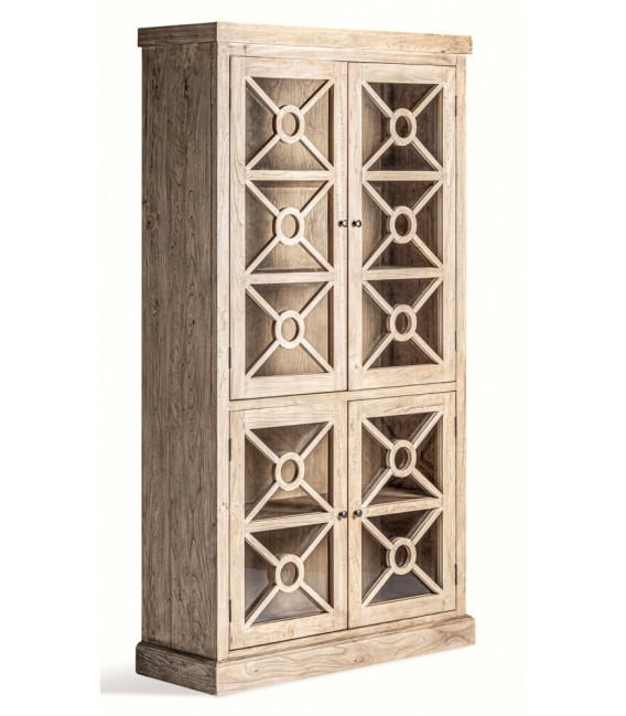 Vitrina alta colonial de madera natural con diseño artesanal Mdmhogar
