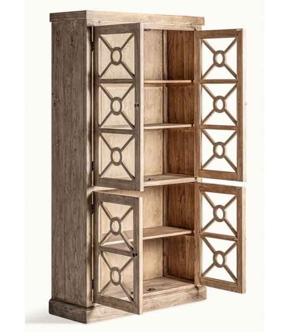 Vitrina alta colonial de madera natural con diseño artesanal Mdmhogar2