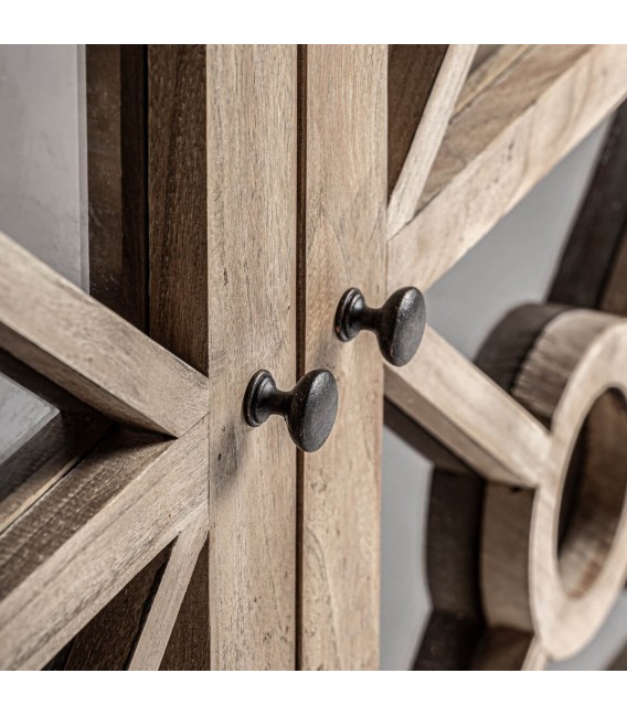 Vitrina alta colonial de madera natural con diseño artesanal Mdmhogar3
