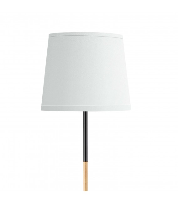 Lámpara nórdica de pie en negro, madera natural y textil blanco