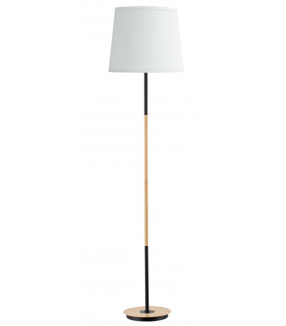 Lámpara nórdica de pie en negro, madera natural y textil blanco Mdmhogar
