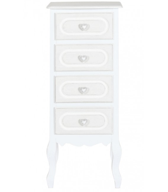 Sinfonier blanco y beige con 4 cajones y tiradores en forma de corazón